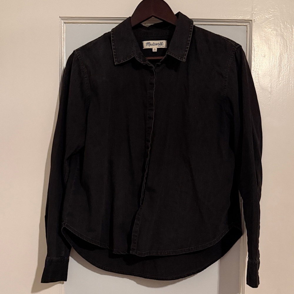 Black Denim Button-Up Shirt - Picture 6 of 8